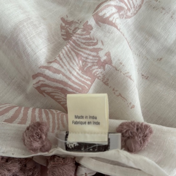 Chic Cream and Pink Zebra Oversized Scarf with Pom Poms and Bling - Picture 9 of 9